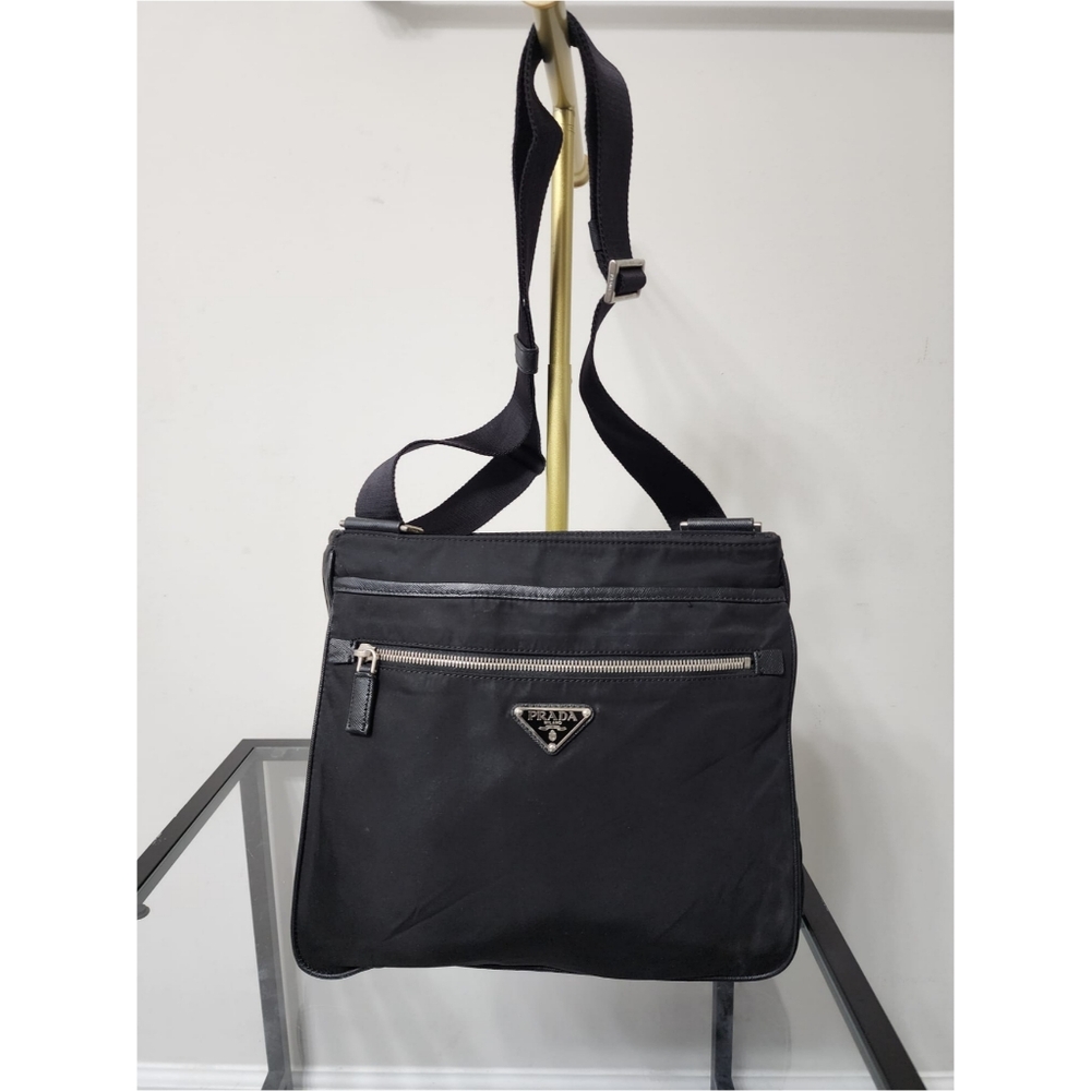 Prada Saffiano Nylon Shoulder/Crossbody Bag Black